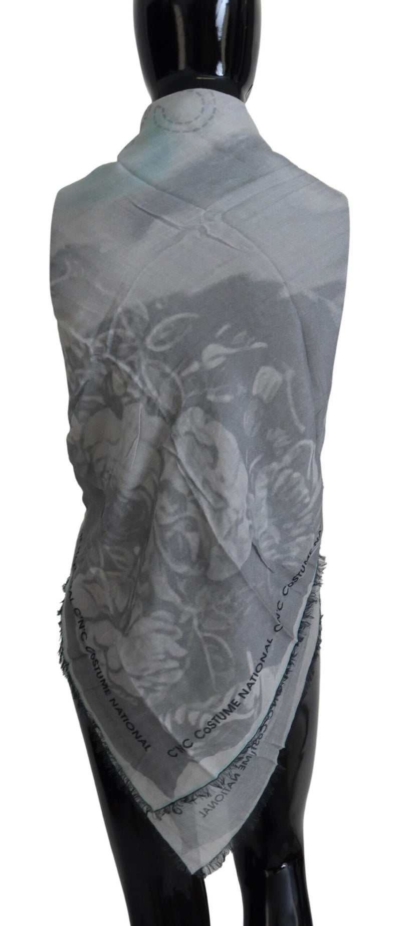 Costume National Foulard en Coton Imprimé Gris avec Franges