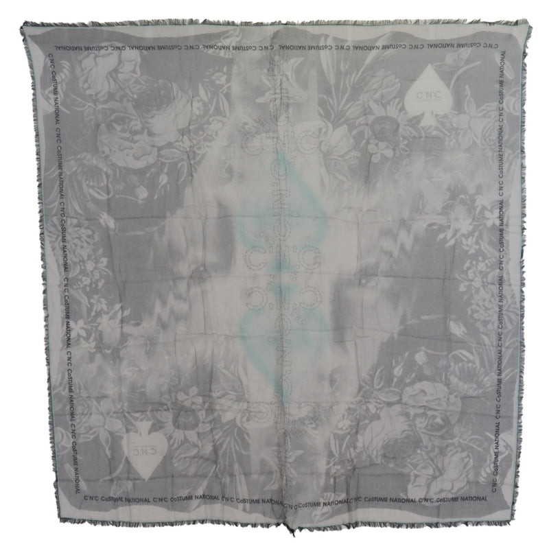 Costume National Foulard en Coton Imprimé Gris avec Franges