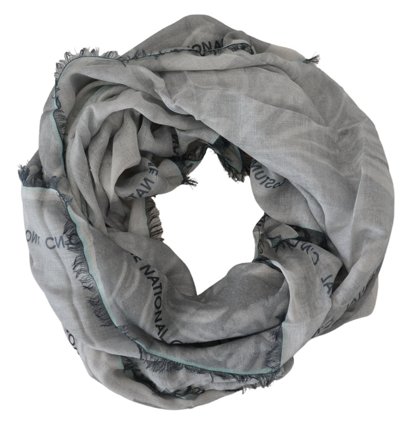 Costume National Foulard en Coton Imprimé Gris avec Franges