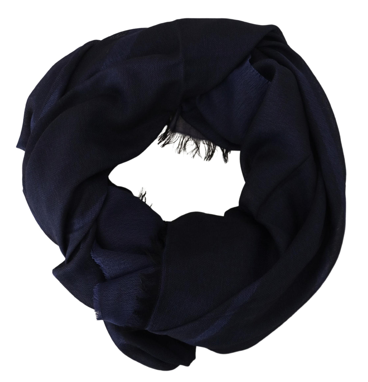 GF Ferre Dark Blue Wool Neck Wrap Shawl with Fringes