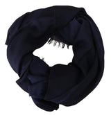GF Ferre Dark Blue Wool Neck Wrap Shawl with Fringes