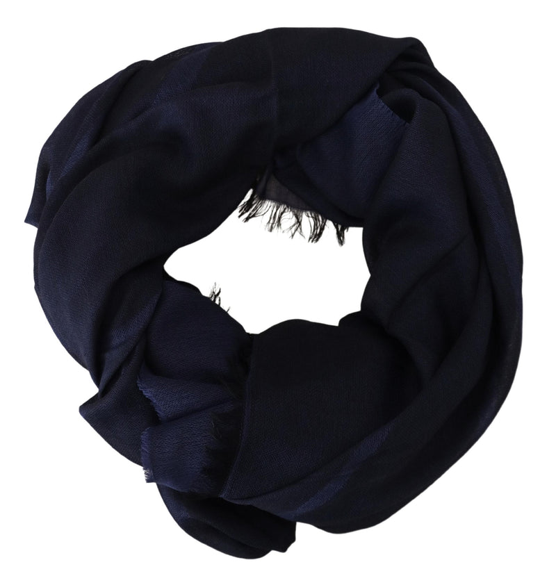 GF Ferre Dark Blue Wool Neck Wrap Shawl with Fringes