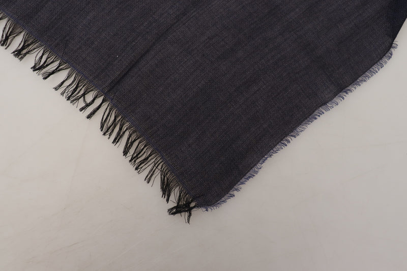 GF Ferre Dark Blue Wool Neck Wrap Shawl with Fringes