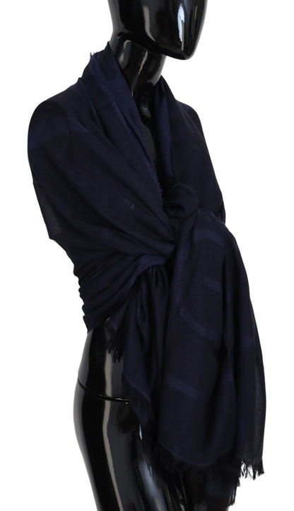 Écharpe châle à franges en laine bleu foncé GF Ferre