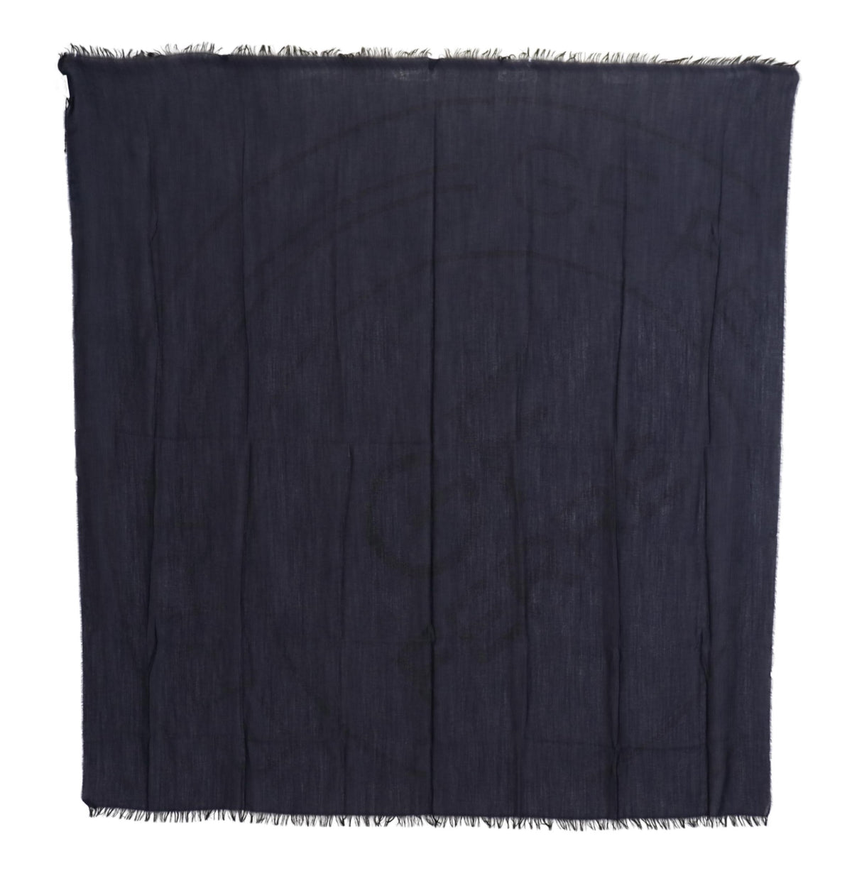 GF Ferre Dark Blue Wool Neck Wrap Shawl with Fringes