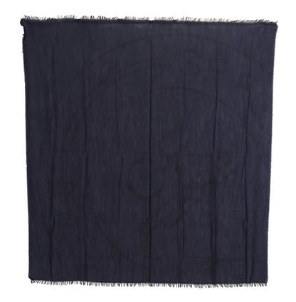 Écharpe châle à franges en laine bleu foncé GF Ferre