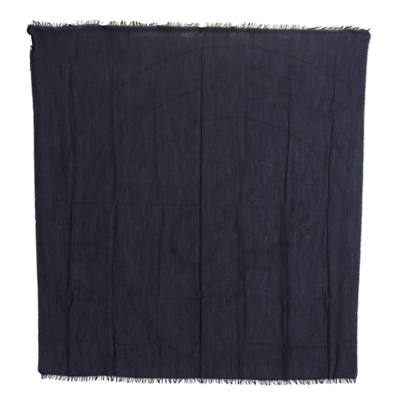 GF Ferre Dark Blue Wool Neck Wrap Shawl with Fringes