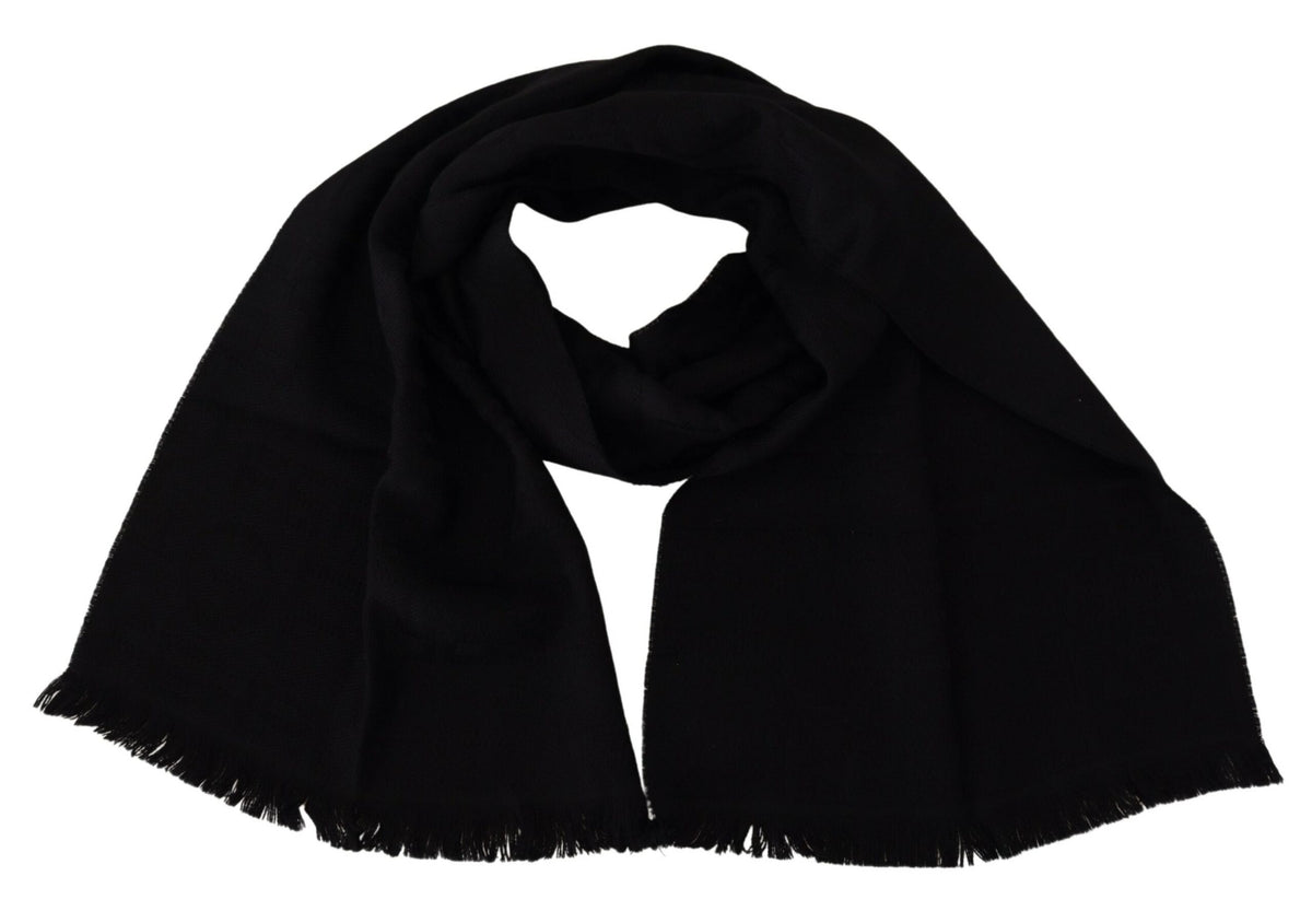 GF Ferre Écharpe en Laine Noire avec Franges