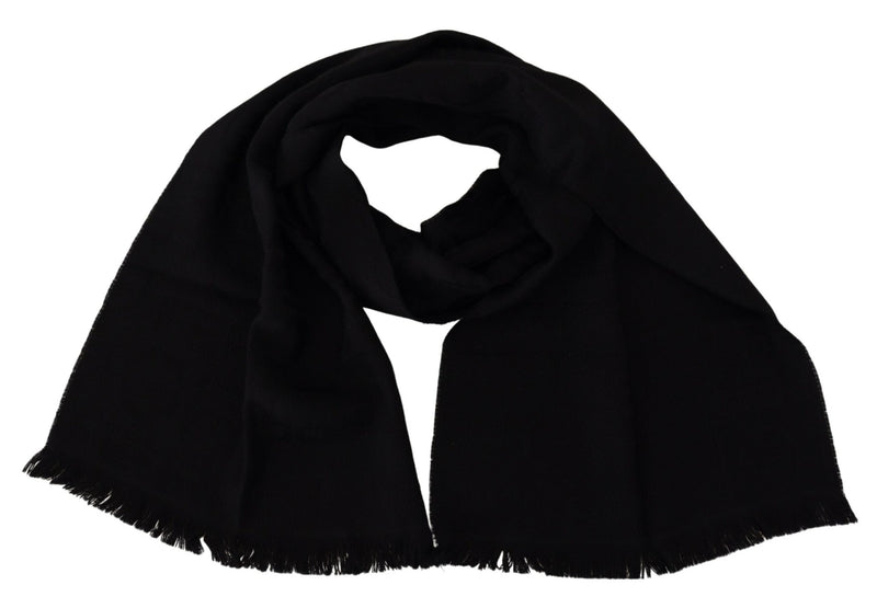 GF Ferre Écharpe en Laine Noire avec Franges