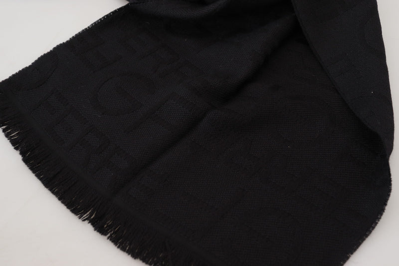 GF Ferre Écharpe en Laine Noire avec Franges