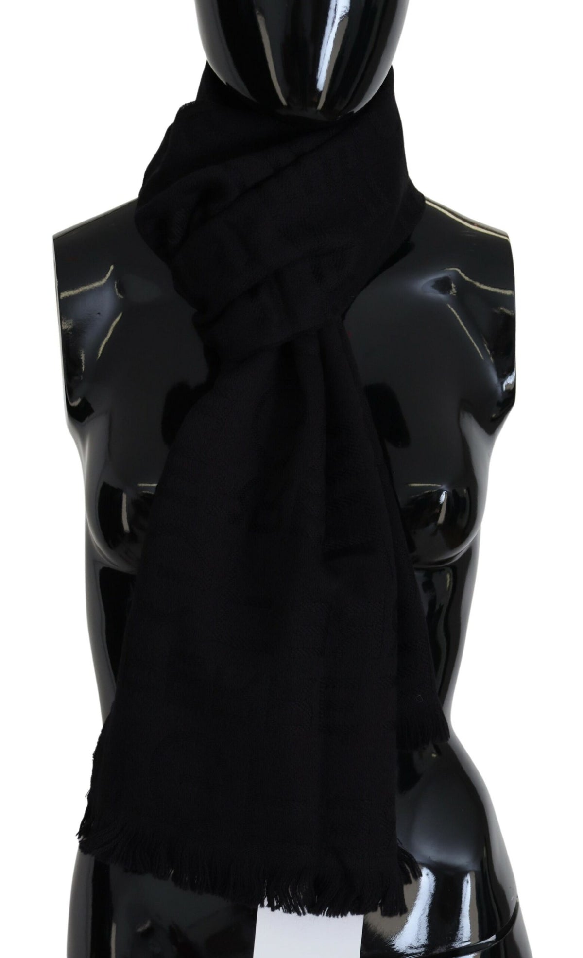 GF Ferre Écharpe en Laine Noire avec Franges