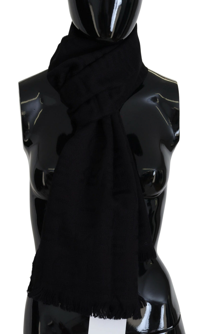 GF Ferre Écharpe en Laine Noire avec Franges