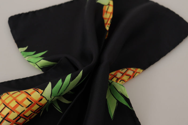 Foulard carré imprimé ananas noir Dolce &amp; Gabbana