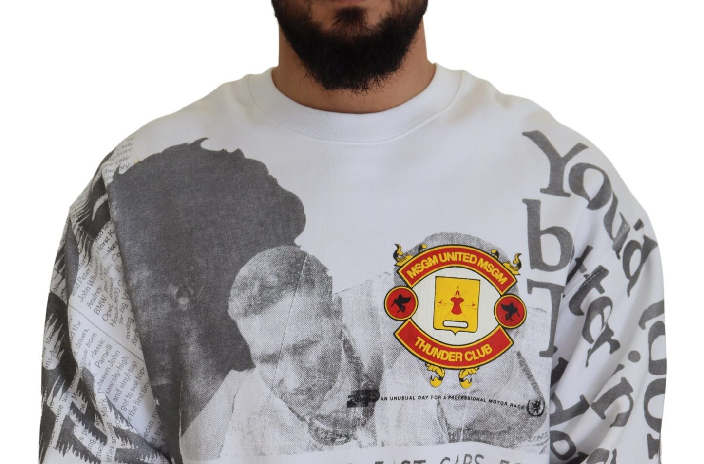 Sweat-shirt pull en coton blanc à col rond de MSGM