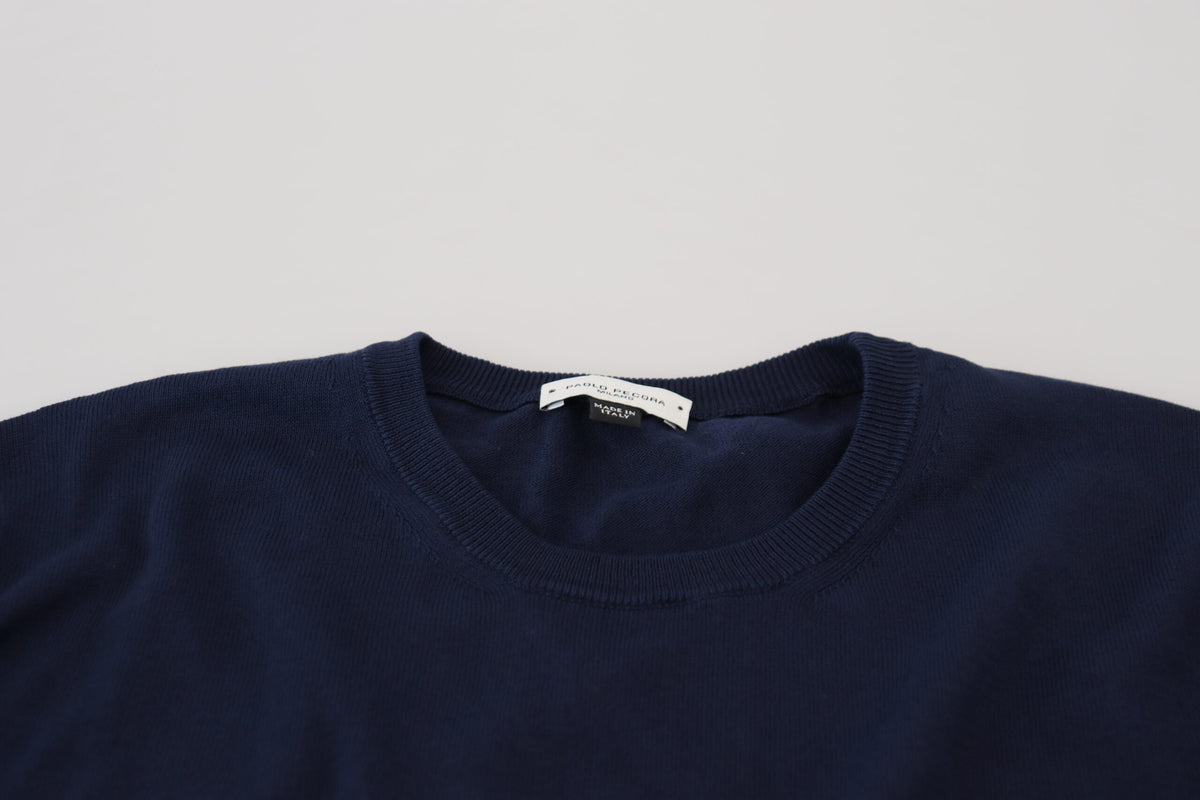 Pull en coton bleu à col rond de Paolo Pecora Milano