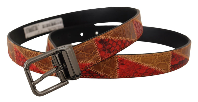 Ceinture Dolce &amp; Gabbana à boucle chromée multicolore exotique vintage