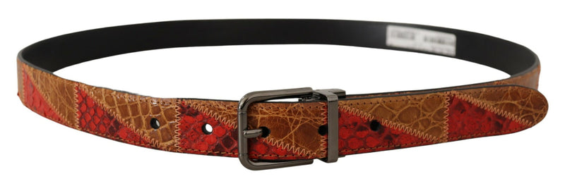 Ceinture Dolce &amp; Gabbana à boucle chromée multicolore exotique vintage