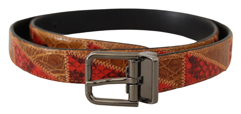 Ceinture Dolce &amp; Gabbana à boucle chromée multicolore exotique vintage