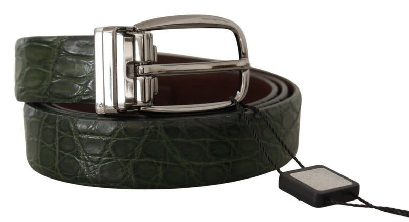 Dolce &amp; Gabbana Groene Exotische Lederen Zilveren Gesp Riem