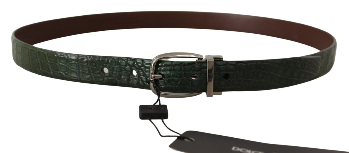 Ceinture Dolce &amp; Gabbana en cuir exotique vert avec boucle argentée