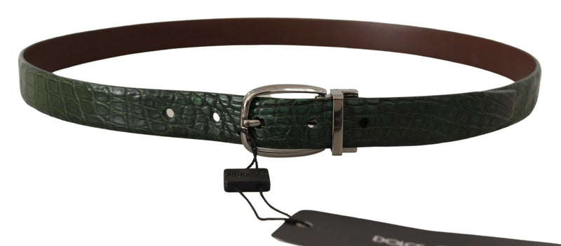 Dolce &amp; Gabbana Groene Exotische Lederen Zilveren Gesp Riem