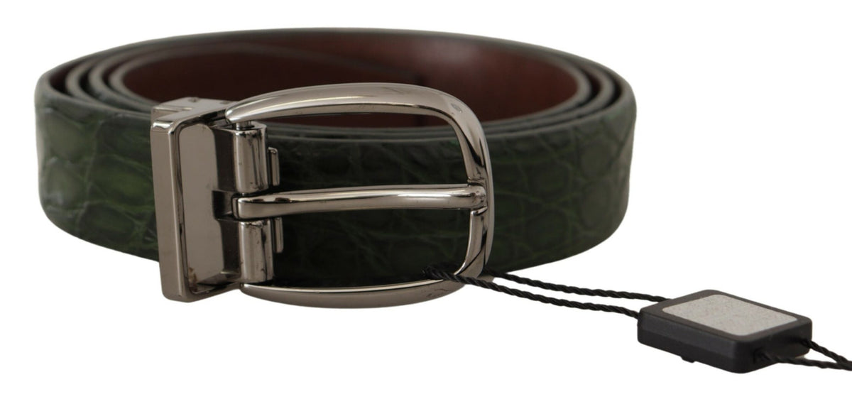 Ceinture Dolce &amp; Gabbana en cuir exotique vert avec boucle argentée