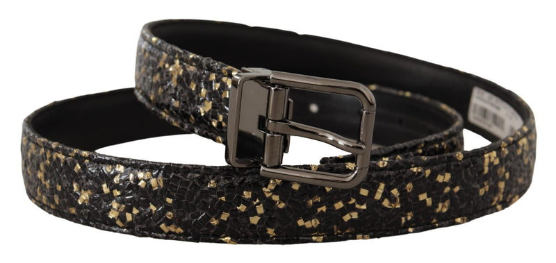 Ceinture Dolce &amp; Gabbana en cuir bicolore noir doré avec boucle chromée