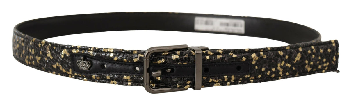 Ceinture Dolce &amp; Gabbana en cuir bicolore noir doré avec boucle chromée