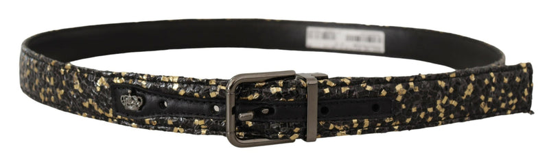 Ceinture Dolce &amp; Gabbana en cuir bicolore noir doré avec boucle chromée