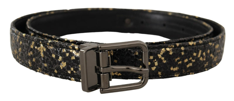Ceinture Dolce &amp; Gabbana en cuir bicolore noir doré avec boucle chromée