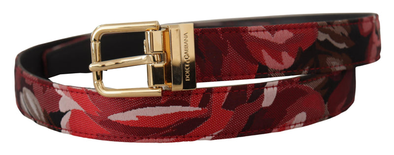 Ceinture Dolce &amp; Gabbana en cuir jacquard rouge rose avec boucle en métal doré