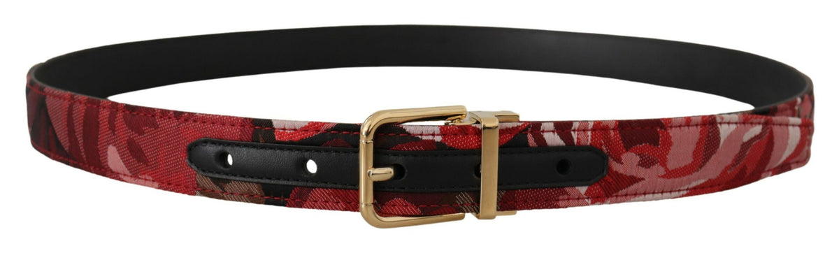Ceinture Dolce &amp; Gabbana en cuir jacquard rouge rose avec boucle en métal doré