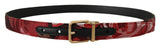 Ceinture Dolce &amp; Gabbana en cuir jacquard rouge rose avec boucle en métal doré