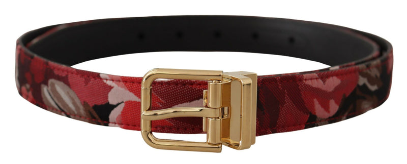 Ceinture Dolce &amp; Gabbana en cuir jacquard rouge rose avec boucle en métal doré