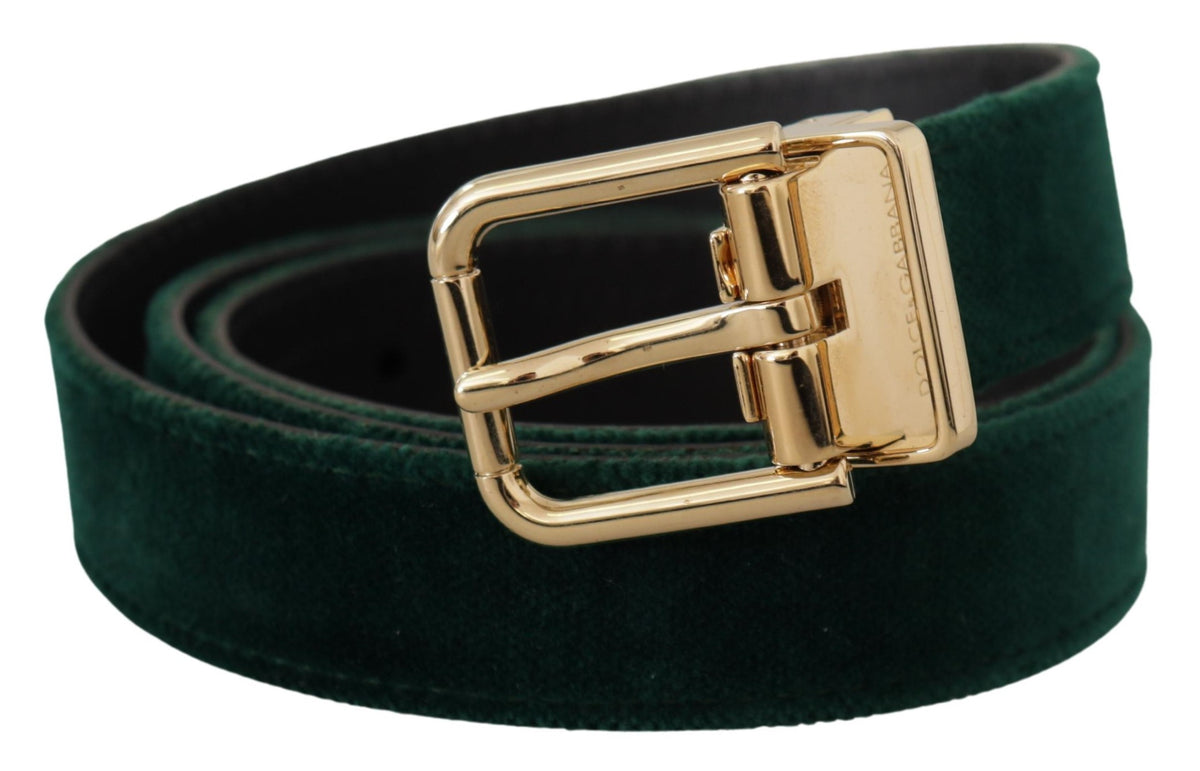 Ceinture Dolce &amp; Gabbana en cuir velours vert avec logo en métal doré