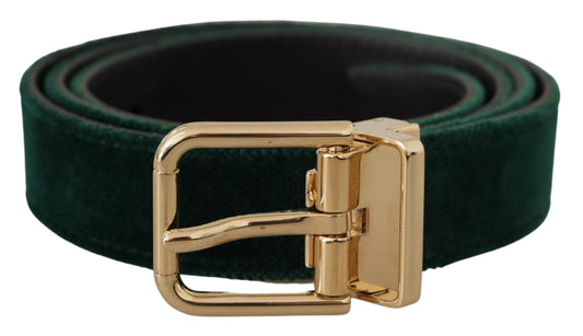 Ceinture Dolce & Gabbana en cuir velours vert avec logo en métal doré