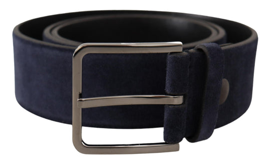 Ceinture Dolce & Gabbana en cuir velours bleu marine avec boucle à logo argenté