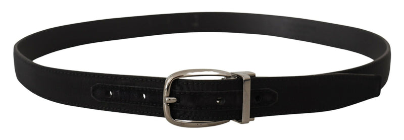 Ceinture Dolce &amp; Gabbana en cuir gros-grain noir avec boucle à logo argenté