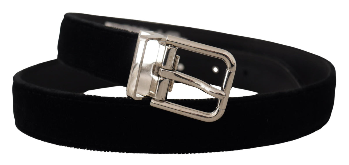 Ceinture Dolce &amp; Gabbana en velours noir avec boucle logo en métal argenté