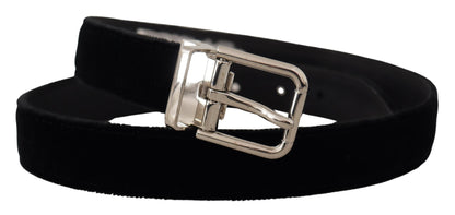 Ceinture Dolce & Gabbana en velours noir avec boucle logo en métal argenté