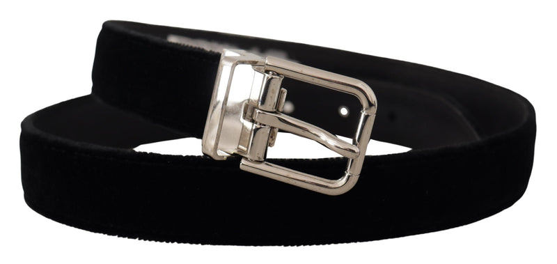 Ceinture Dolce &amp; Gabbana en velours noir avec boucle logo en métal argenté