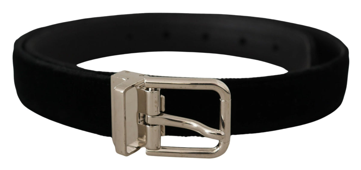 Ceinture Dolce &amp; Gabbana en velours noir avec boucle logo en métal argenté