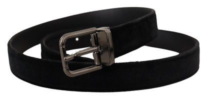 Ceinture Dolce & Gabbana en velours noir avec boucle en métal argenté et logo