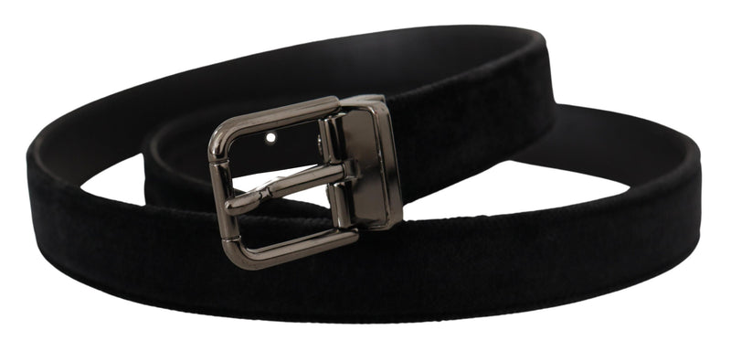 Ceinture Dolce &amp; Gabbana en velours noir avec boucle en métal argenté et logo