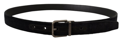 Ceinture Dolce & Gabbana en velours noir avec boucle en métal argenté et logo