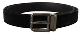 Ceinture Dolce &amp; Gabbana en velours noir avec boucle en métal argenté et logo