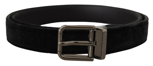 Ceinture Dolce & Gabbana en velours noir avec boucle en métal argenté et logo