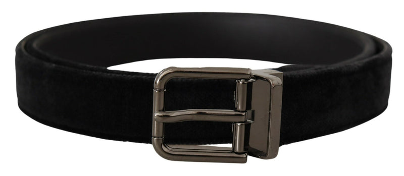 Ceinture Dolce &amp; Gabbana en velours noir avec boucle en métal argenté et logo