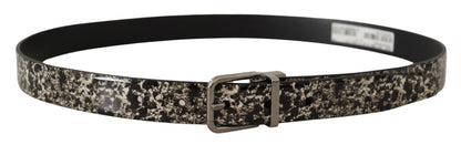 Ceinture Dolce & Gabbana en cuir noir à imprimé marbré et boucle à logo argenté