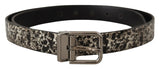 Ceinture Dolce &amp; Gabbana en cuir noir à imprimé marbré et boucle à logo argenté